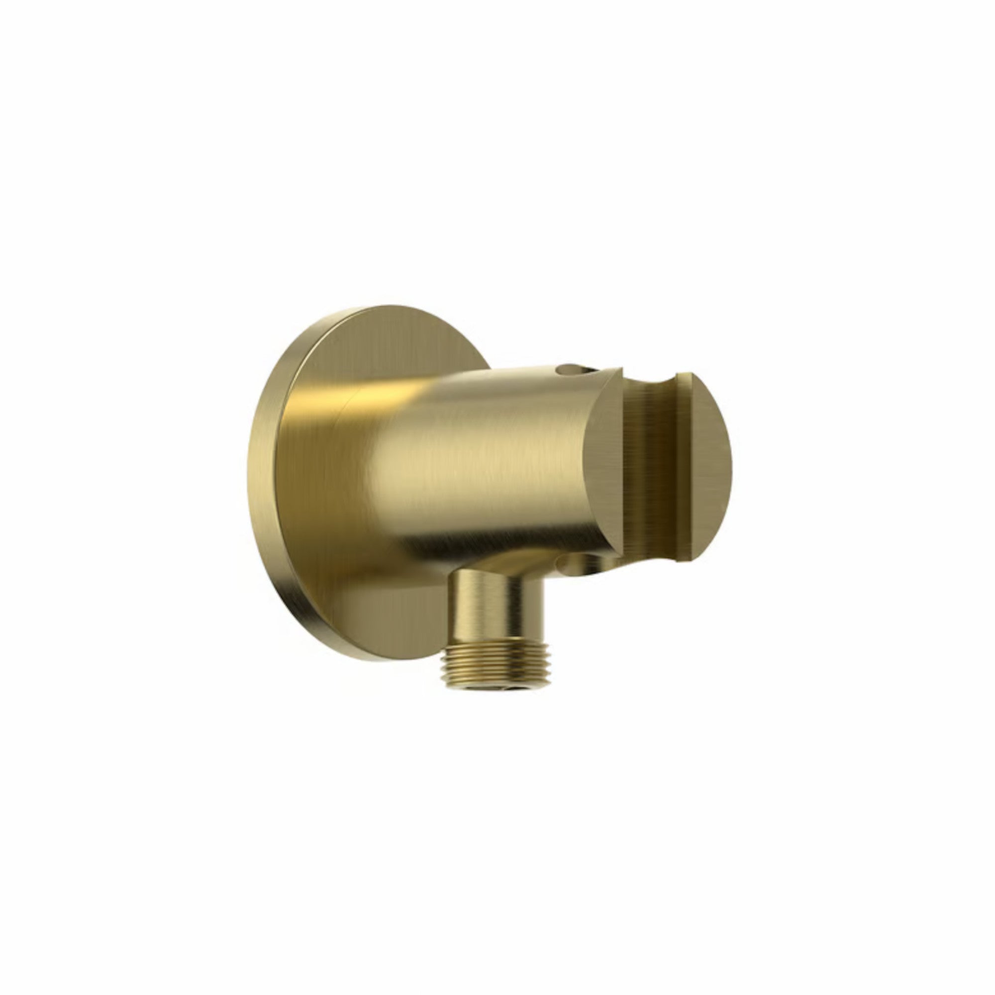 Round shower outlet elbow with holder for handheld shower head - brushed brass